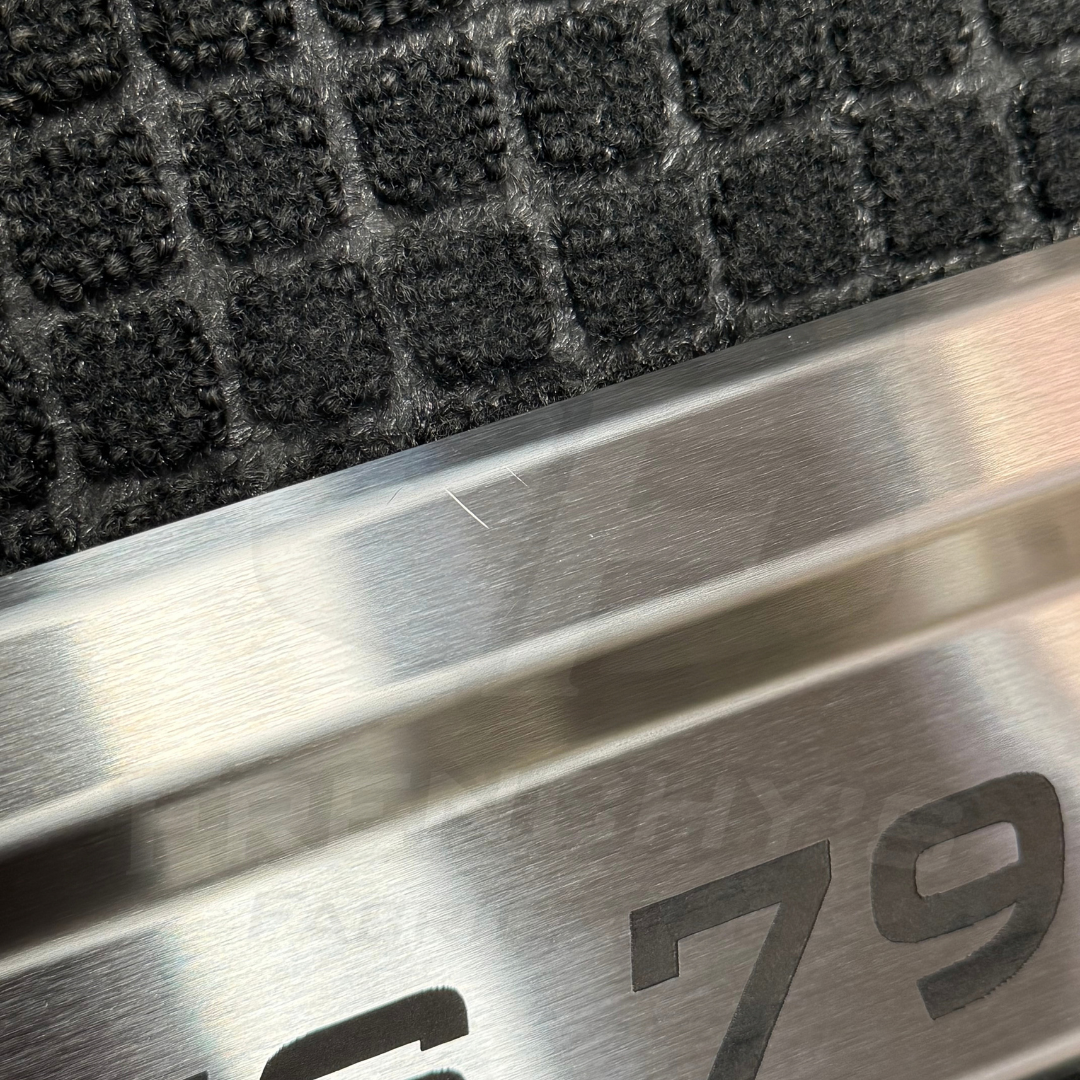 SINGLE CAB Stainless Steel Sill Trims - Suitable for use with 70 Series LandCruiser (4B Polished Finish/ 1x Engraved)