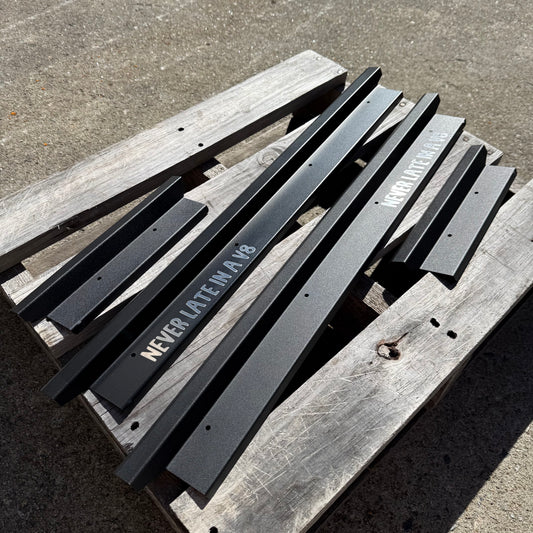 40% OFF DUAL CAB Stainless Steel Sill Trims (BLACK Raptor Finish, Never Late In A V8)