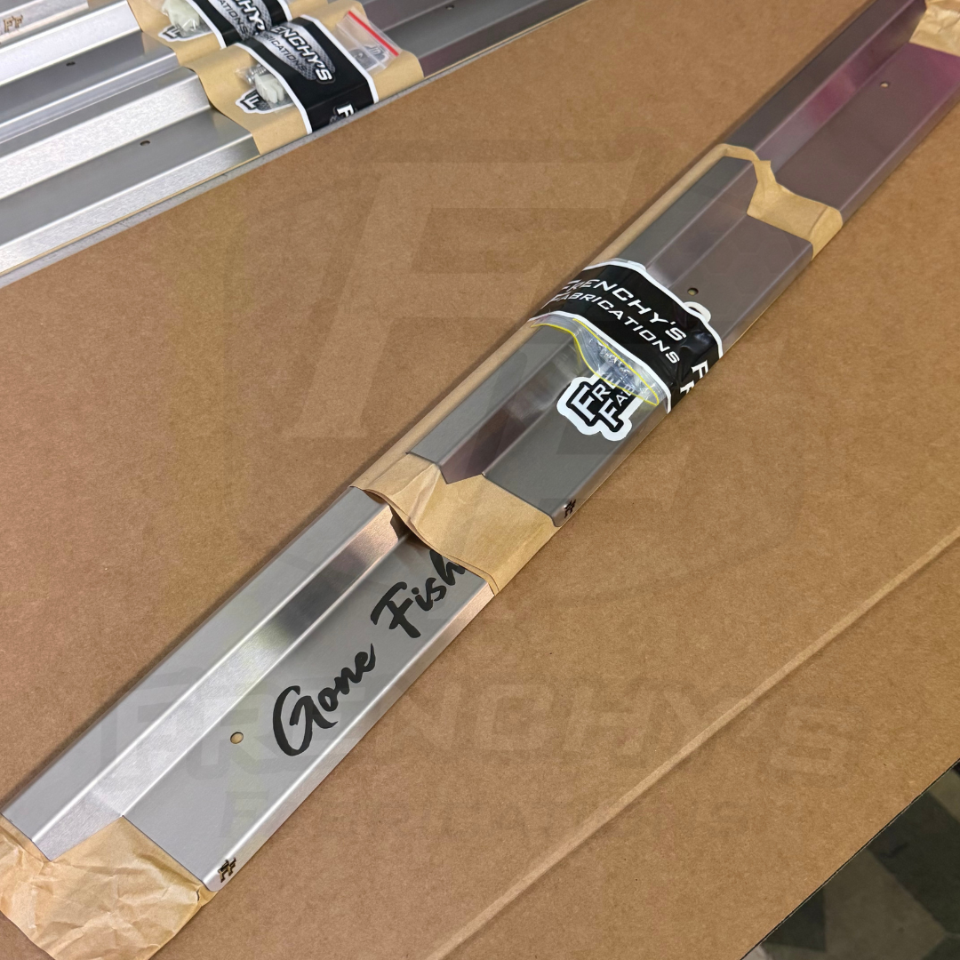 DUAL CAB Stainless Steel Sill Trims (2B Milled Finish, Gone Fishin, V1 Style)